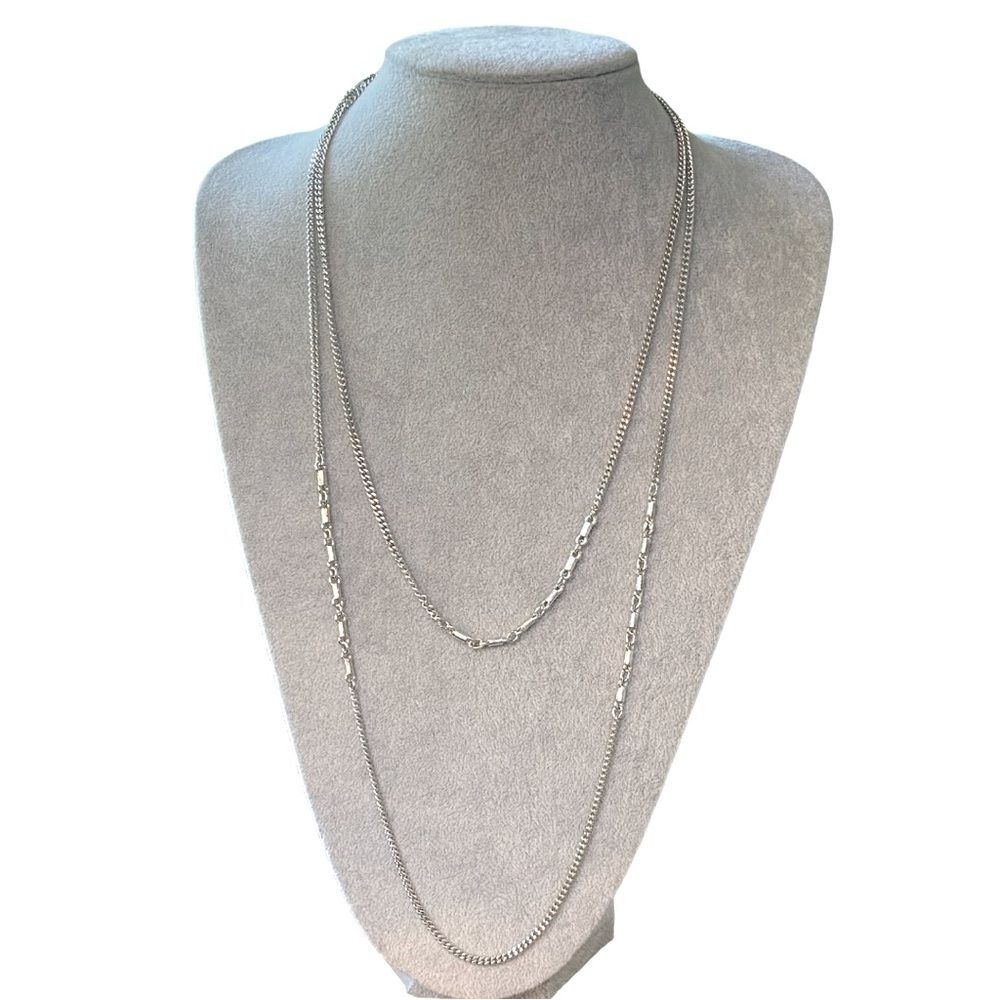 Vintage Monet Long Silver Tone Chain Necklace